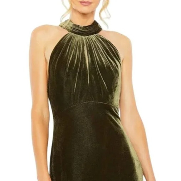 MAC DUGGAL Dress Size 0 Evening Gown Green NEW Halter Tie Front Slit Velvet - Picture 5 of 6